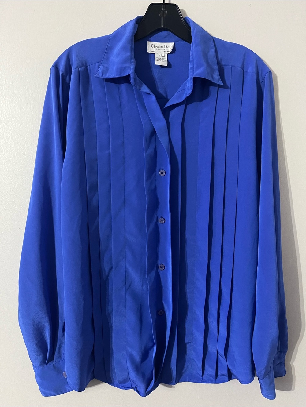 VTG CHRISTIAN DIOR Chemises Blouse Blue Buttoned 8
